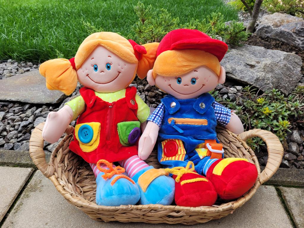 Textilná bábika so zapínaním Legler, chlapec a dievča